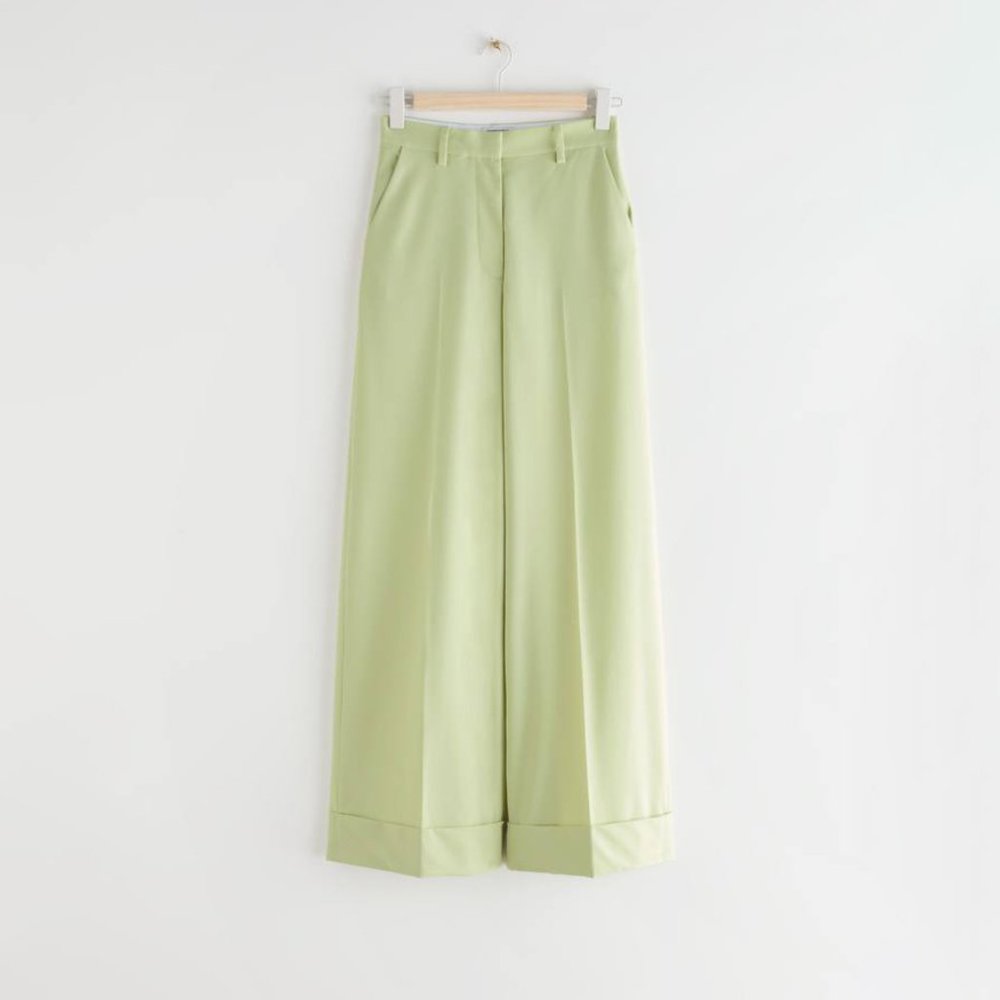 NWT & Other Stories Womens Wide Press Crease Wool Trousers in Pistachio